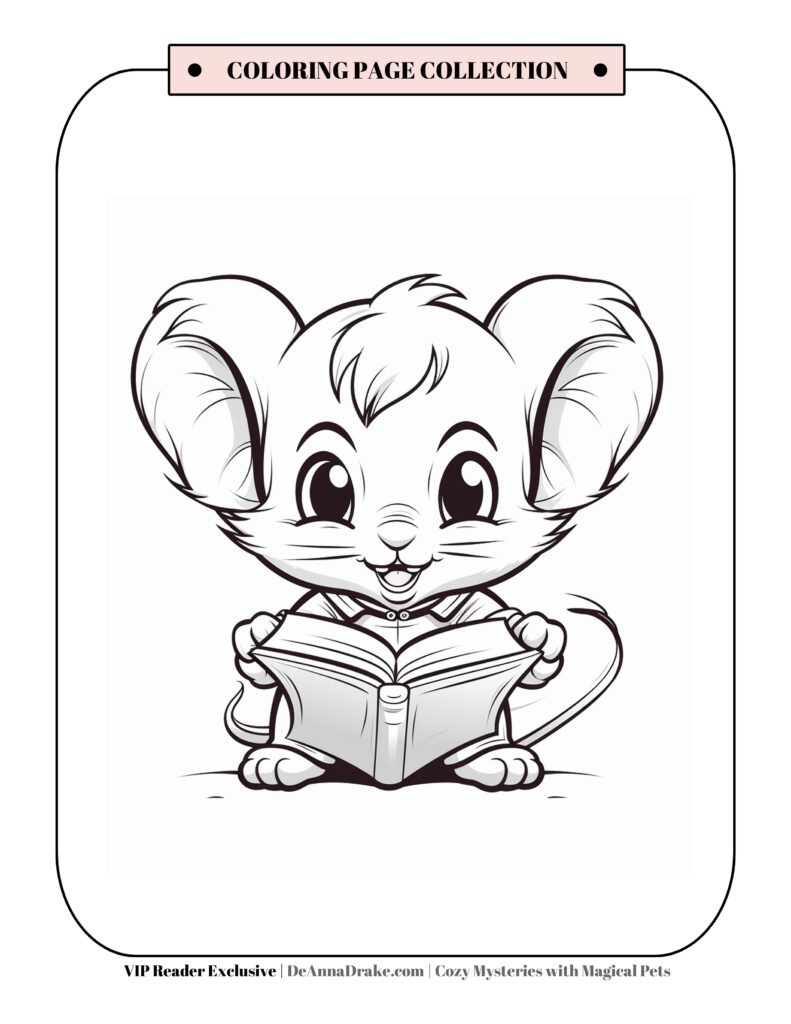 Mouse reading coloring page