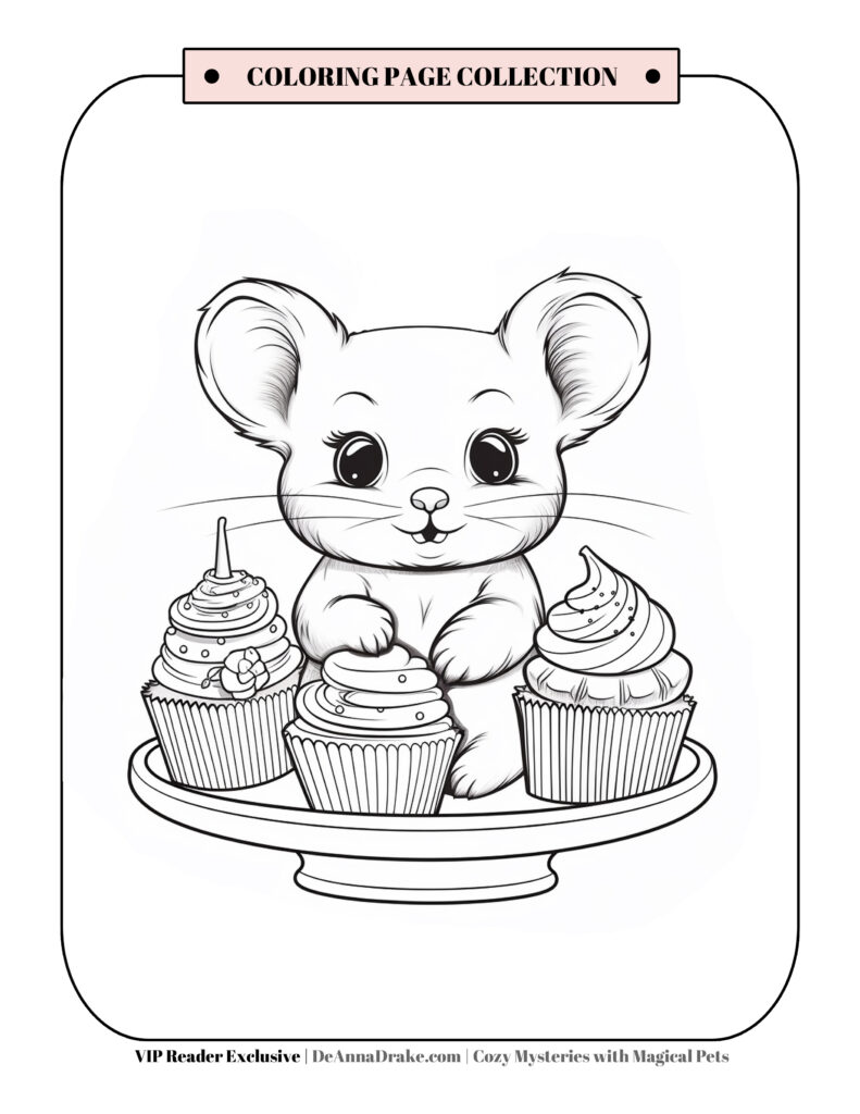 Mouse and cupcakes coloring page