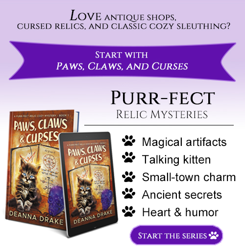 Love antique shops, cursed relics, and classic cozy sleuthing? Start with Paws, Claws, and Curses.